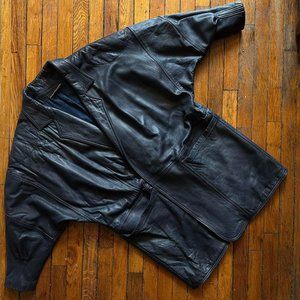 Vintage 80s/90s Monarch New Zealand Tailored‎ Women Dark Blue Real Leather Coat